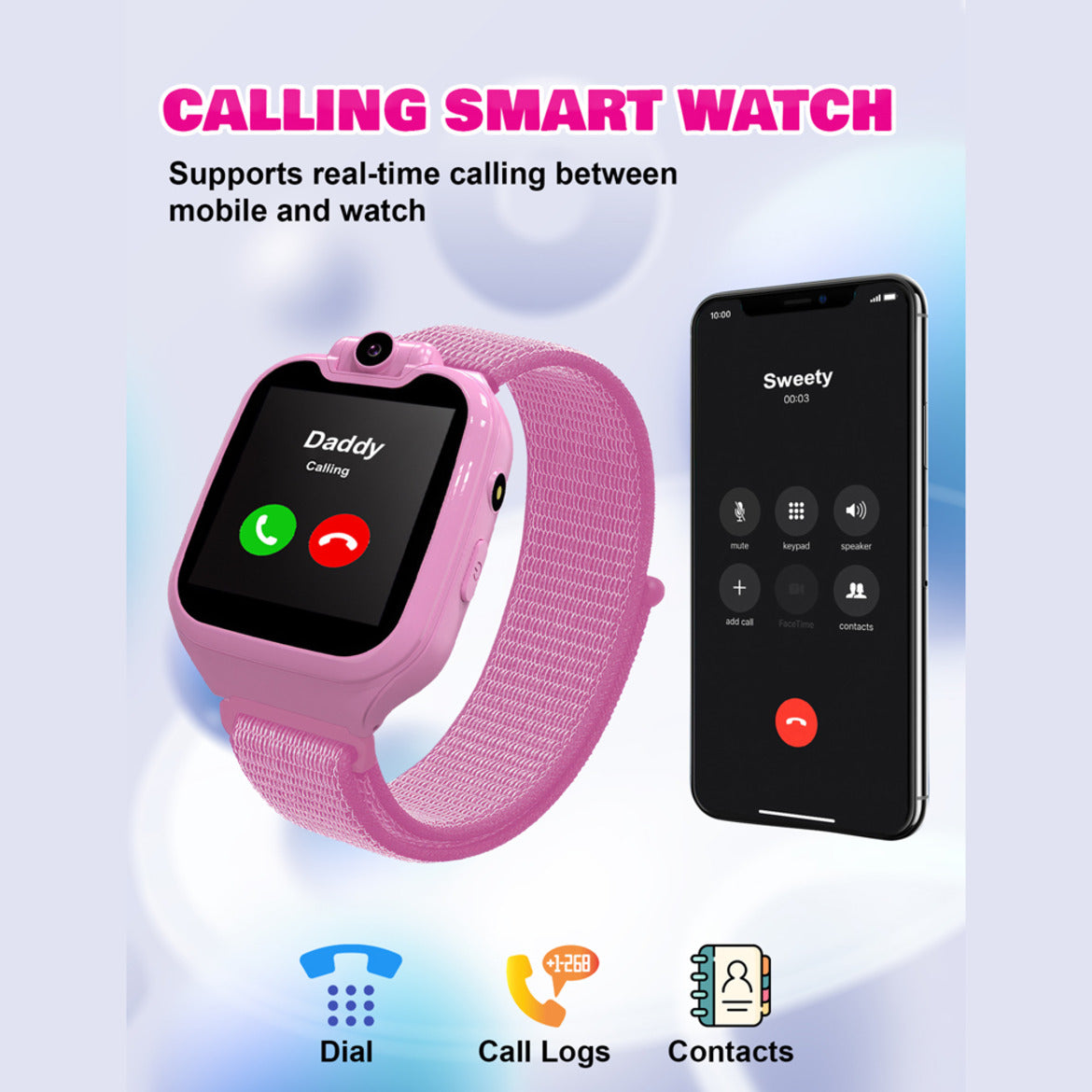 Spiky Two-Way Calling Smart Watch - Pink