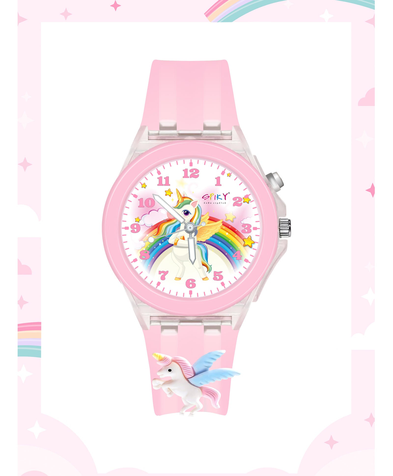 Spiky 3D Cartoon Unicorn Analog Light Watch for Kids Boys & Girls - Pink