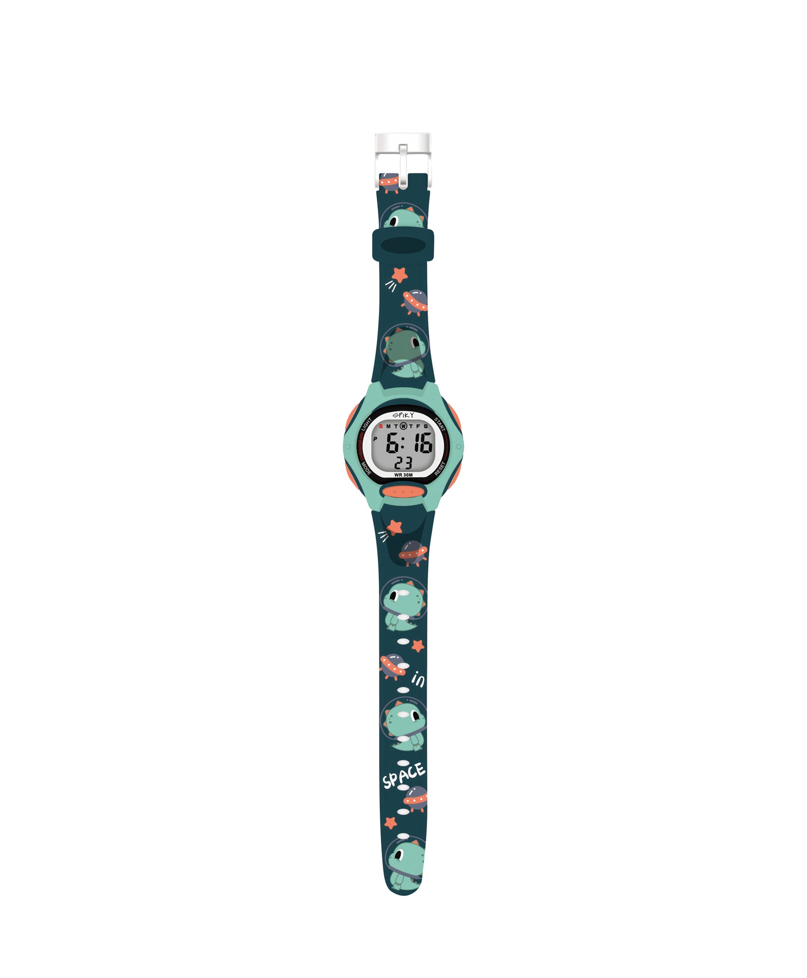 Spiky Eva18 Printed Strap Round Sports Digital Watch - Turquoise