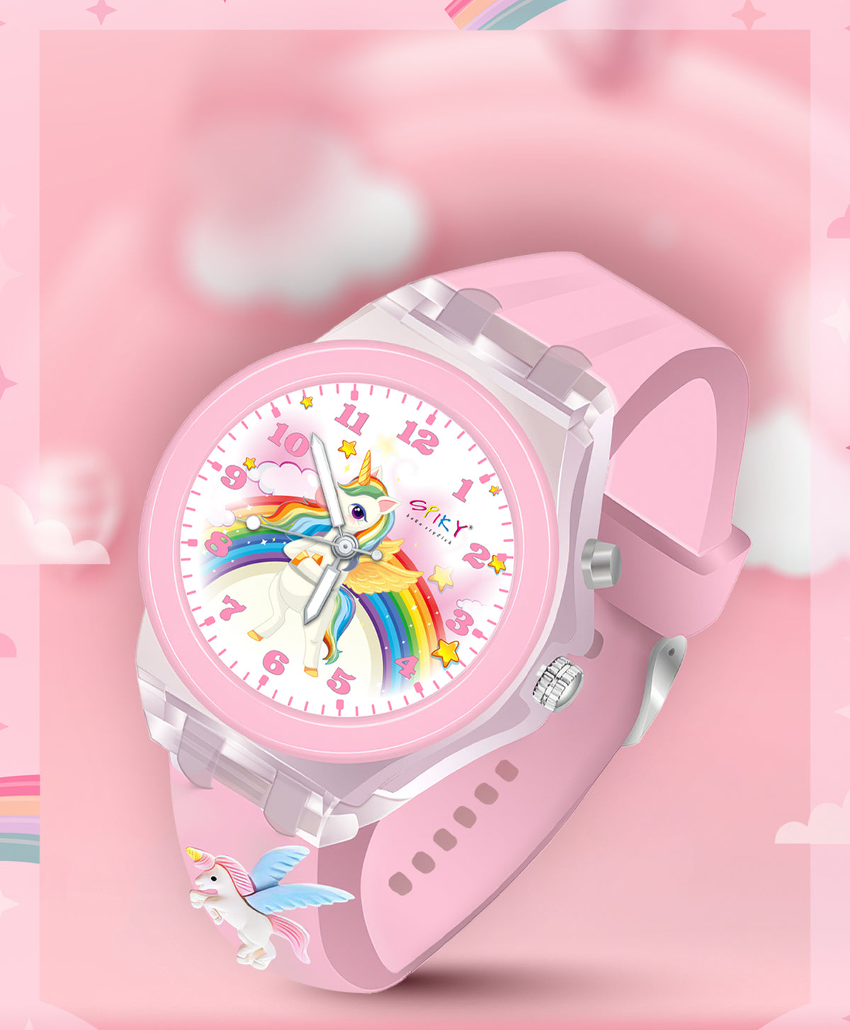 Spiky 3D Cartoon Unicorn Analog Light Watch for Kids Boys & Girls - Pink