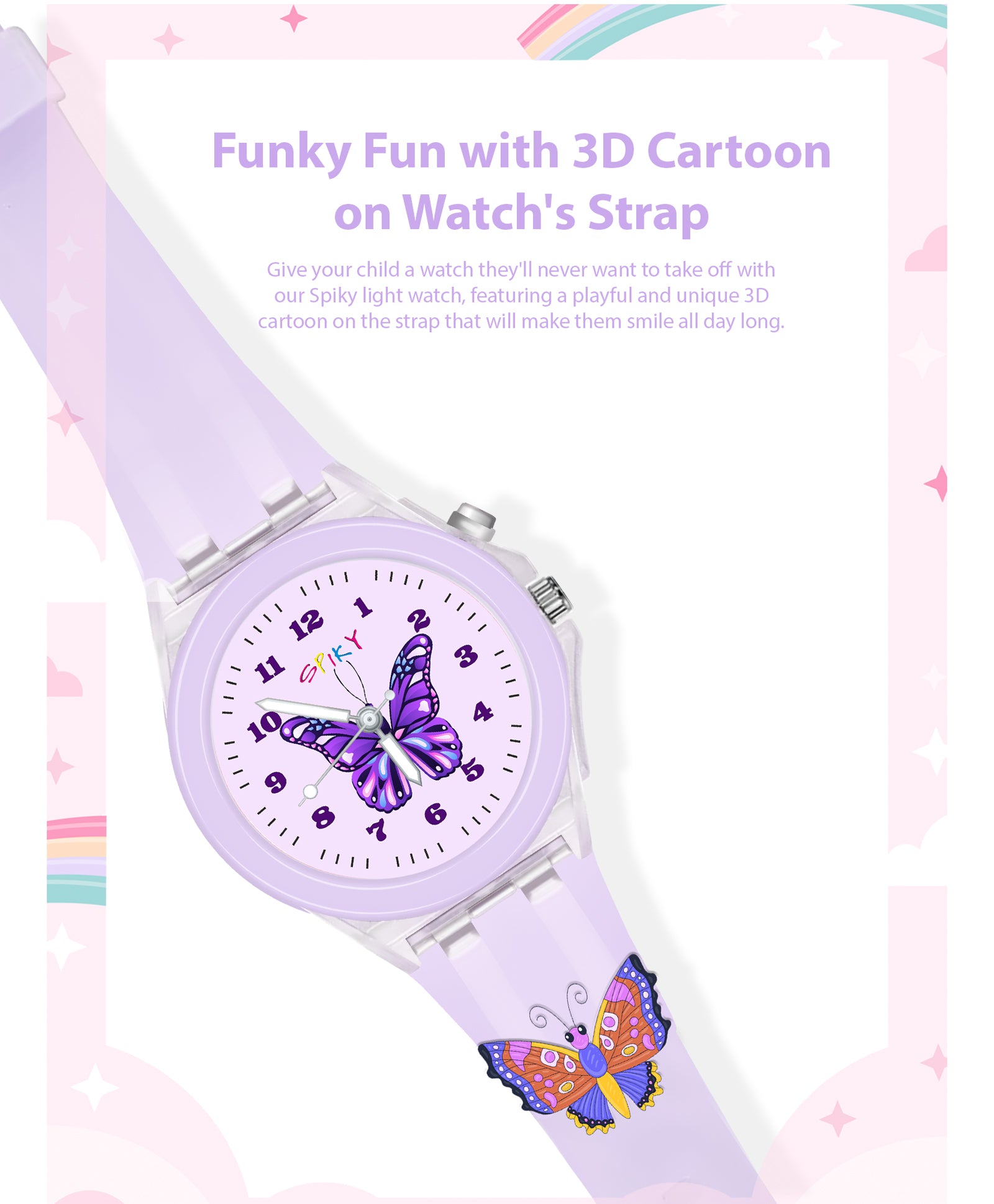 Spiky 3D Cartoon Unicorn Analog Light Watch for Kids Boys & Girls - Pink