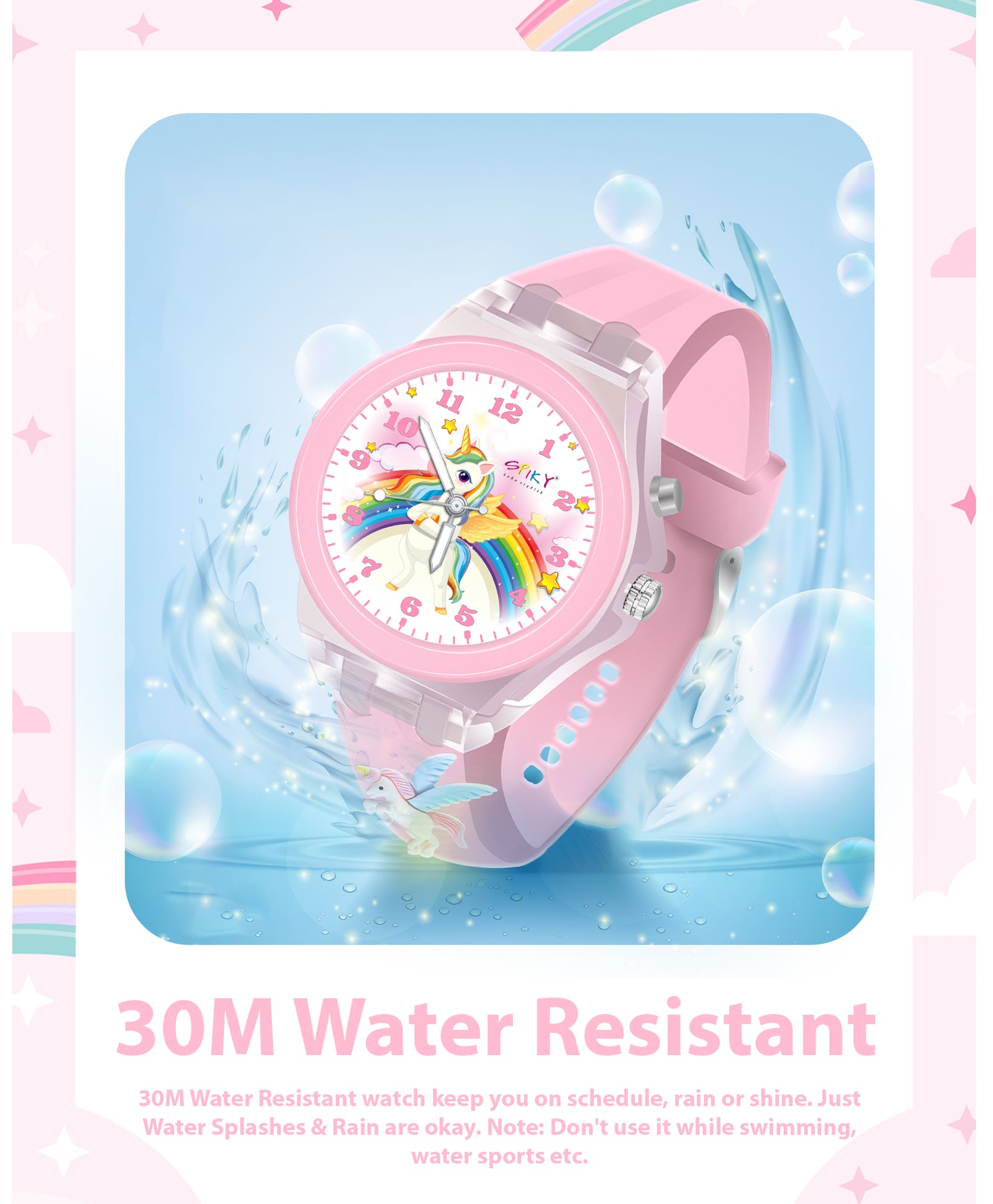 Spiky 3D Cartoon Unicorn Analog Light Watch for Kids Boys & Girls - Pink