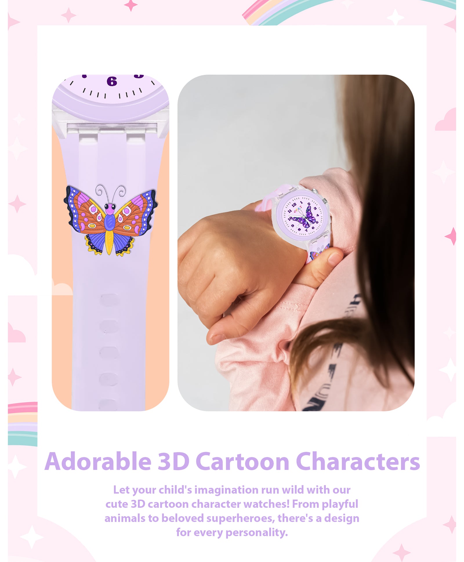 Spiky 3D Cartoon Unicorn Analog Light Watch for Kids Boys & Girls - Pink