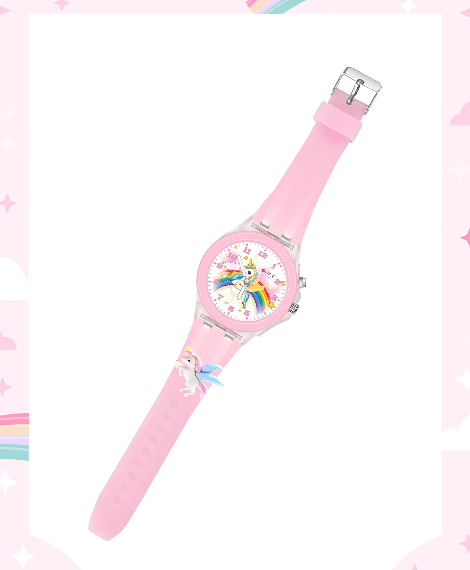 Spiky 3D Cartoon Unicorn Analog Light Watch for Kids Boys & Girls - Pink