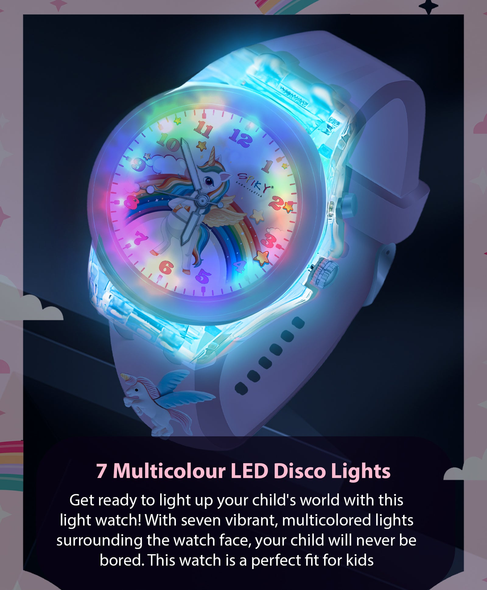 Spiky 3D Cartoon Unicorn Analog Light Watch for Kids Boys & Girls - Pink