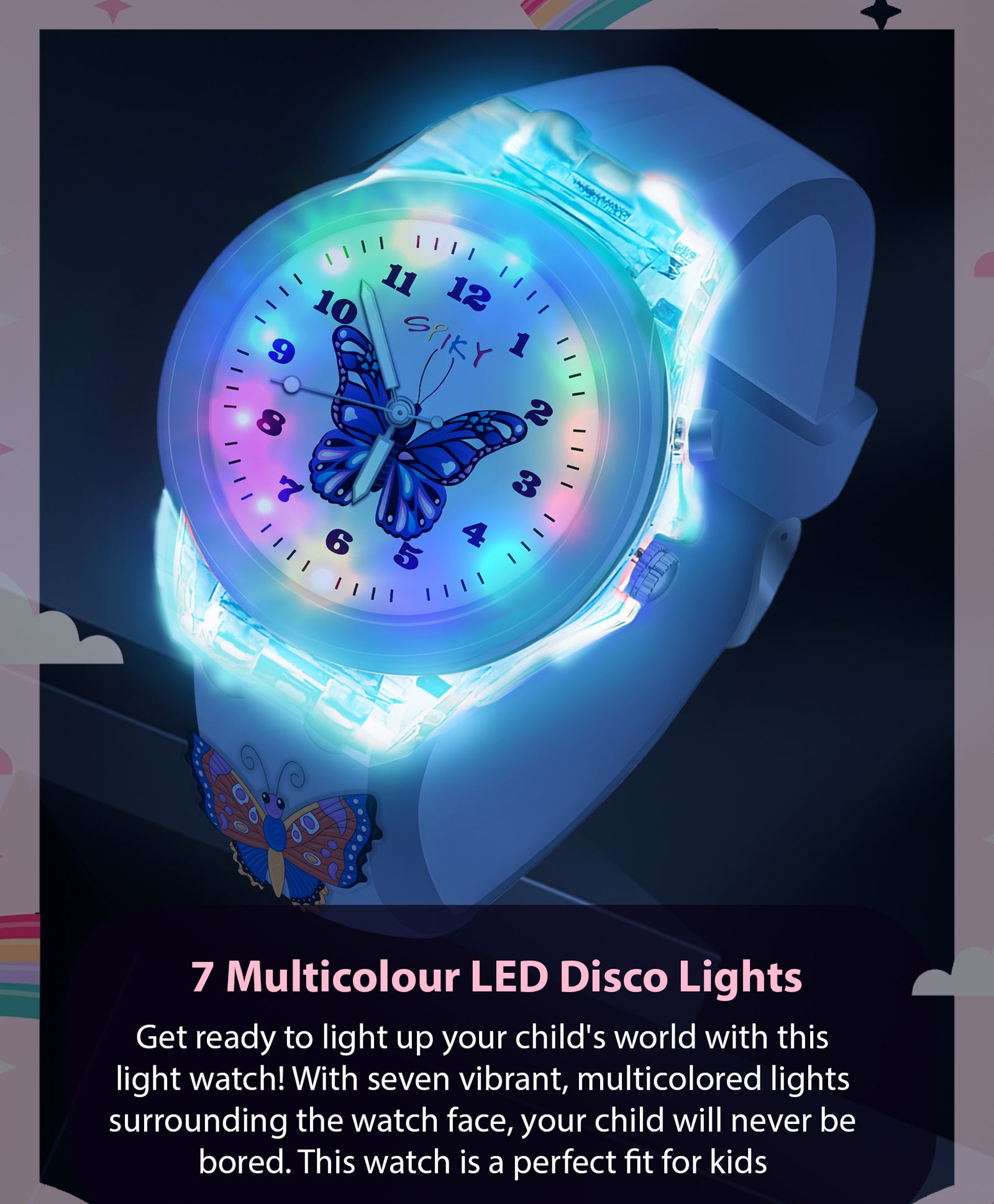 Spiky 3D Cartoon Unicorn Analog Light Watch for Kids Boys & Girls - Pink