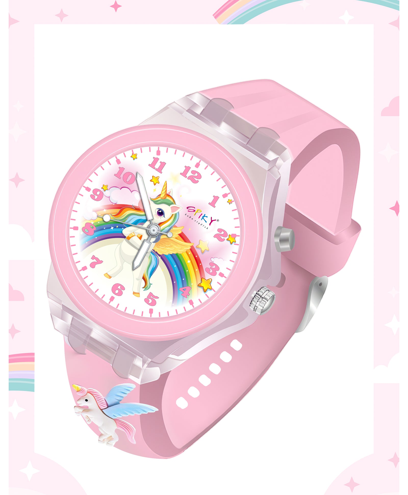 Spiky 3D Cartoon Unicorn Analog Light Watch for Kids Boys & Girls - Pink